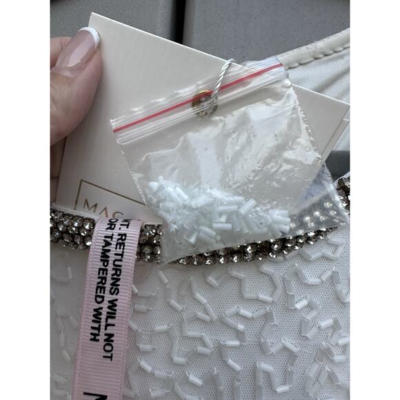 Mac Duggal Beaded Halter Neck Column Sheath Gown Sleeveless White Bridal Sz 14 - Picture 16 of 16